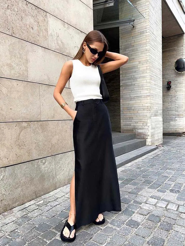 Black Loose Long Skirts Women A-Line Zip Skirts Ladies - Premium  from vistoi shop - Just $34.99! Shop now at vistoi shop