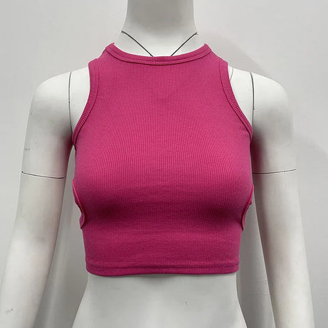 Summer Solid Color Sleeveless T Shirt Women's Side Hole Knitted - Premium  from vistoi shop - Just $19.99! Shop now at vistoi shop