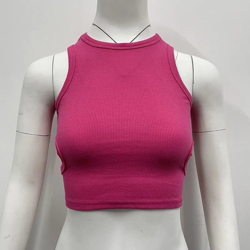 Summer Solid Color Sleeveless T Shirt Women's Side Hole Knitted - Premium  from vistoi shop - Just $19.99! Shop now at vistoi shop