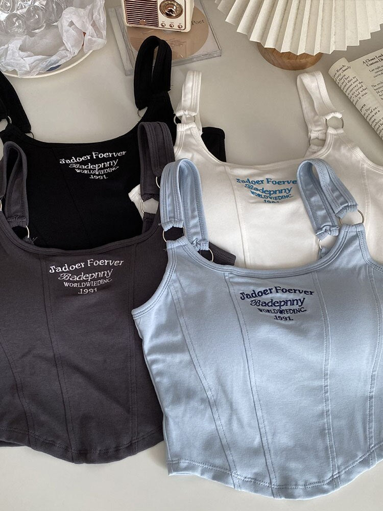 Women Letter Tank Tops With Bra Pad Casual Tops For Women