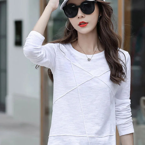 Ribbed Sping Fashion Bamboo Cotton T-Shirt Autumn Women - Premium  from vistoi shop - Just $24.99! Shop now at vistoi shop