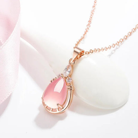 Necklace Water Drop-Shaped Pink Crystal Pendant Necklace for Women Stone Pendant - Premium  from vistoi shop - Just $29.93! Shop now at vistoi shop
