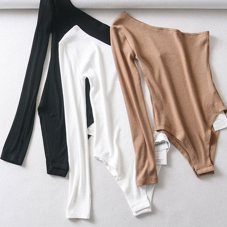 New fashion women strapless single sleeve bodysuit autumn ladies