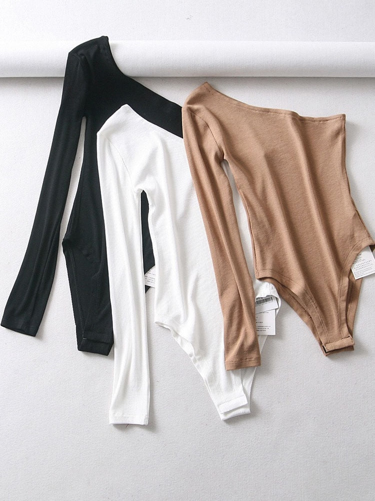 New fashion women strapless single sleeve bodysuit autumn ladies