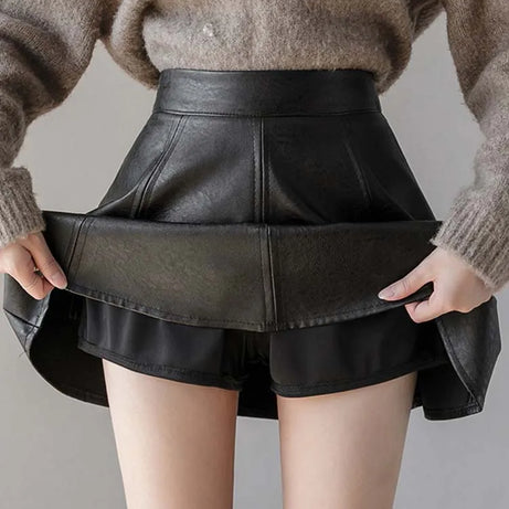 Pleated Skirt Autumn Women Solid Color Leather Winter Skirts - Premium  from vistoi shop - Just $32.75! Shop now at vistoi shop