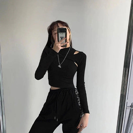 Knitted Crop Tops Women New Fitness Fake Two-piece T-shirt - Premium  from vistoi shop - Just $29.99! Shop now at vistoi shop