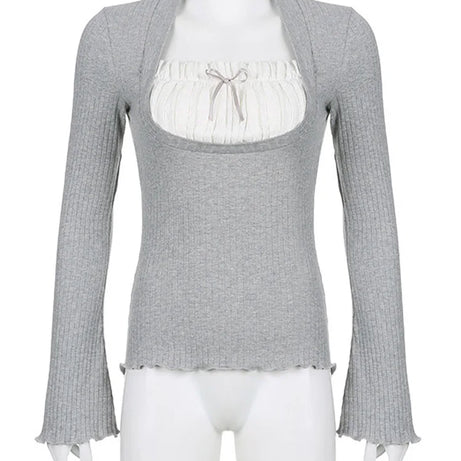 Two Piece T-shirt Flare Long Sleeve Tops Shirt - Premium  from vistoi shop - Just $27.99! Shop now at vistoi shop