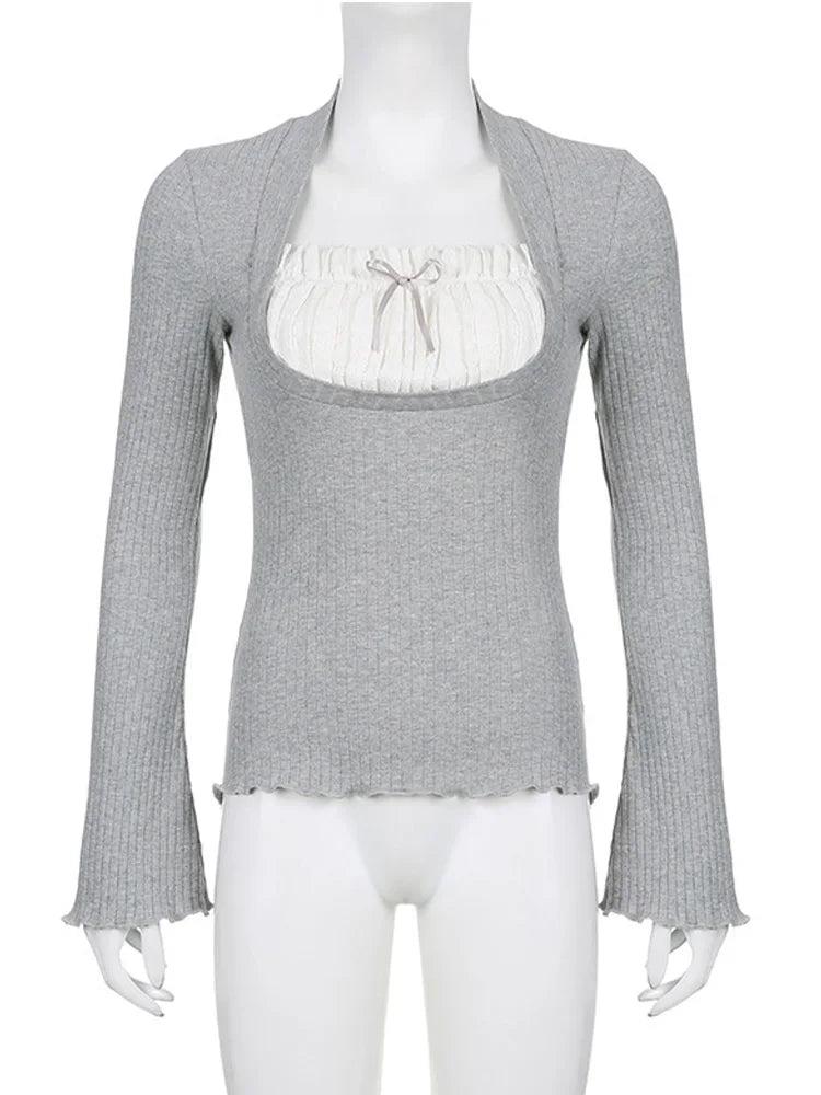 Two Piece T-shirt Flare Long Sleeve Tops Shirt - Premium  from vistoi shop - Just $27.99! Shop now at vistoi shop