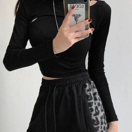 Knitted Crop Tops Women New Fitness Fake Two-piece T-shirt - Premium  from vistoi shop - Just $29.99! Shop now at vistoi shop