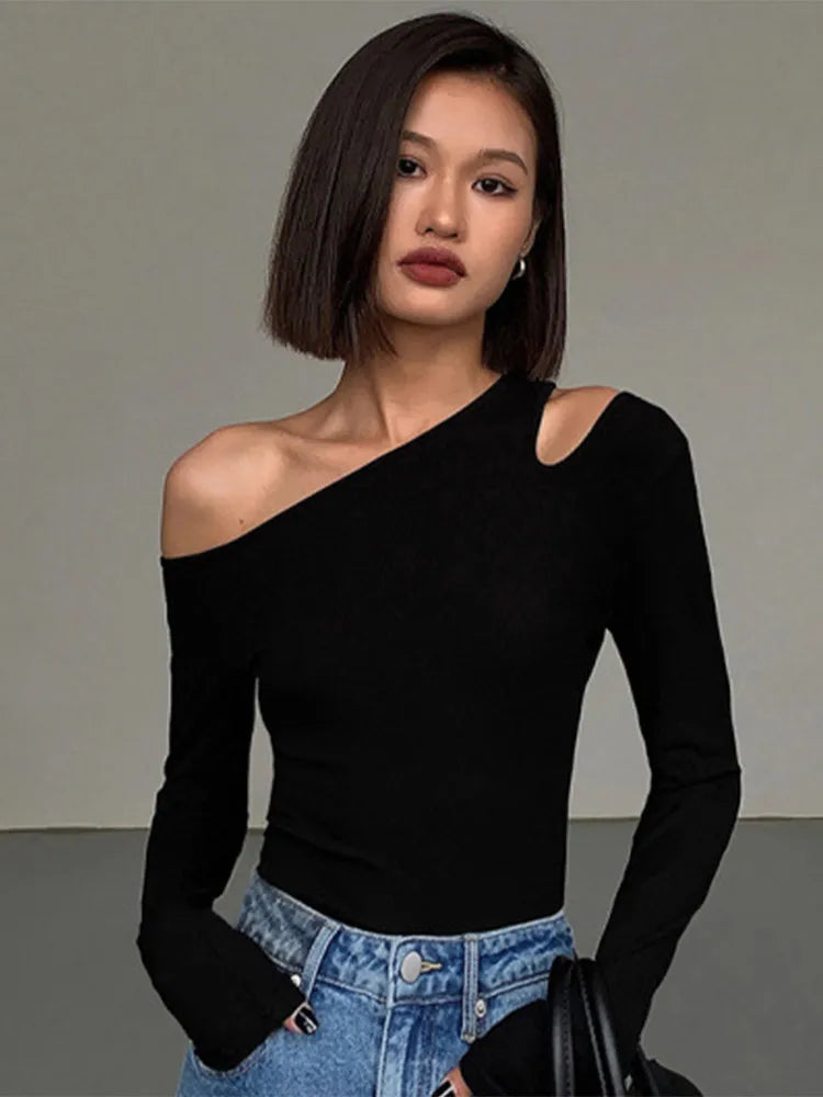 Fashion Skew Collar Off-shoulder Long-sleeved T-shirts Spring 2023 - Premium  from vistoi shop - Just $26.86! Shop now at vistoi shop