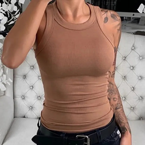 Women Solid Round Neck Ribbed Tank Top Camisole Women - Premium  from vistoi shop - Just $24.99! Shop now at vistoi shop