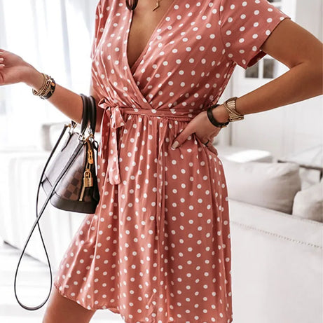 Women's Summer Fashion Mini Dress Short Sleeve V-Neck Ladies - Premium  from vistoi shop - Just $29.99! Shop now at vistoi shop