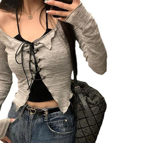 Suspender Cardigan Set Women's Early Autumn V-neck Slim Crop