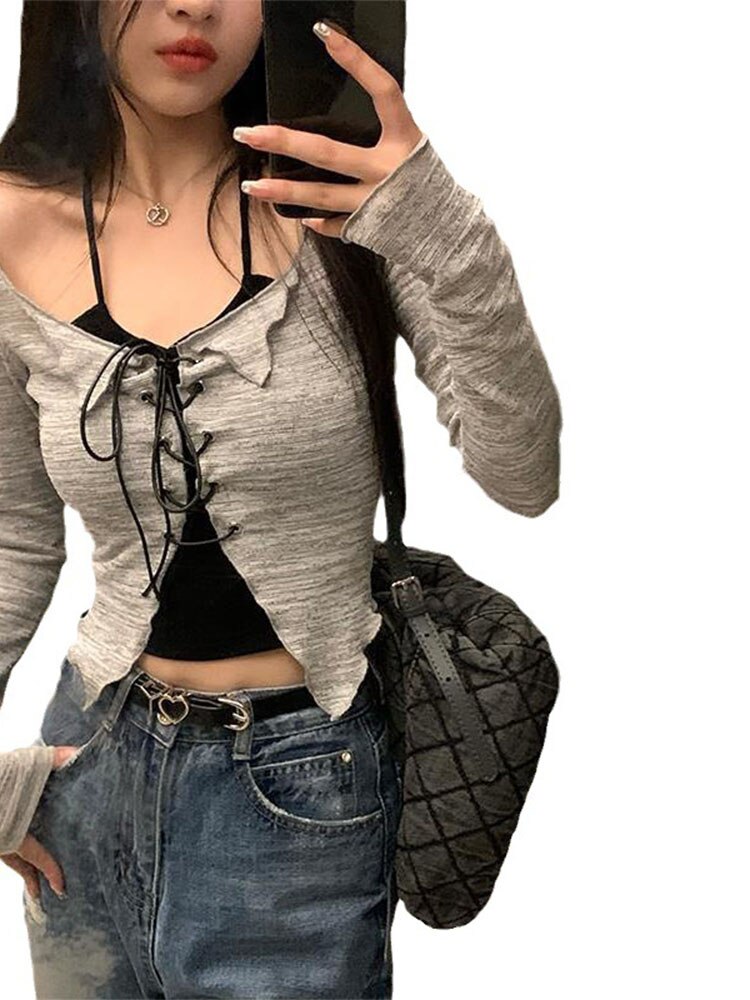 Suspender Cardigan Set Women's Early Autumn V-neck Slim Crop