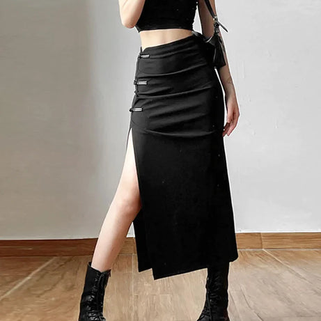 Black Split Simple Casual All-Match Hot Street Outing Cool Skirt - Premium  from vistoi shop - Just $29.81! Shop now at vistoi shop