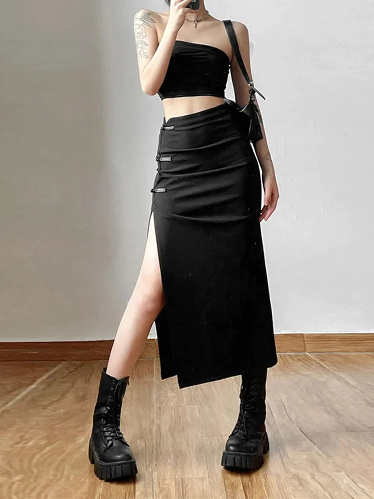 Black Split Simple Casual All-Match Hot Street Outing Cool Skirt - Premium  from vistoi shop - Just $29.81! Shop now at vistoi shop