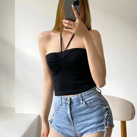 Women Ruched Halter Neck Cami Top Camisole - Premium  from vistoi shop - Just $14.99! Shop now at vistoi shop