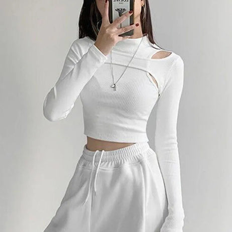 Knitted Crop Tops Women New Fitness Fake Two-piece T-shirt - Premium  from vistoi shop - Just $29.99! Shop now at vistoi shop