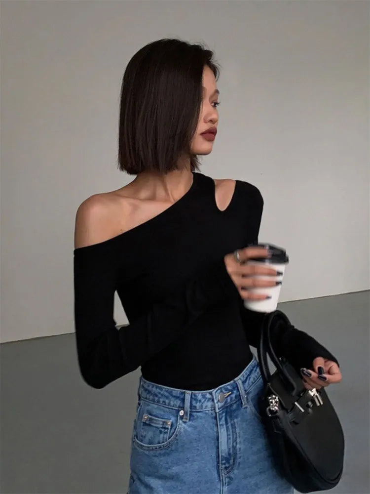 Fashion Skew Collar Off-shoulder Long-sleeved T-shirts Spring 2023 - Premium  from vistoi shop - Just $26.86! Shop now at vistoi shop