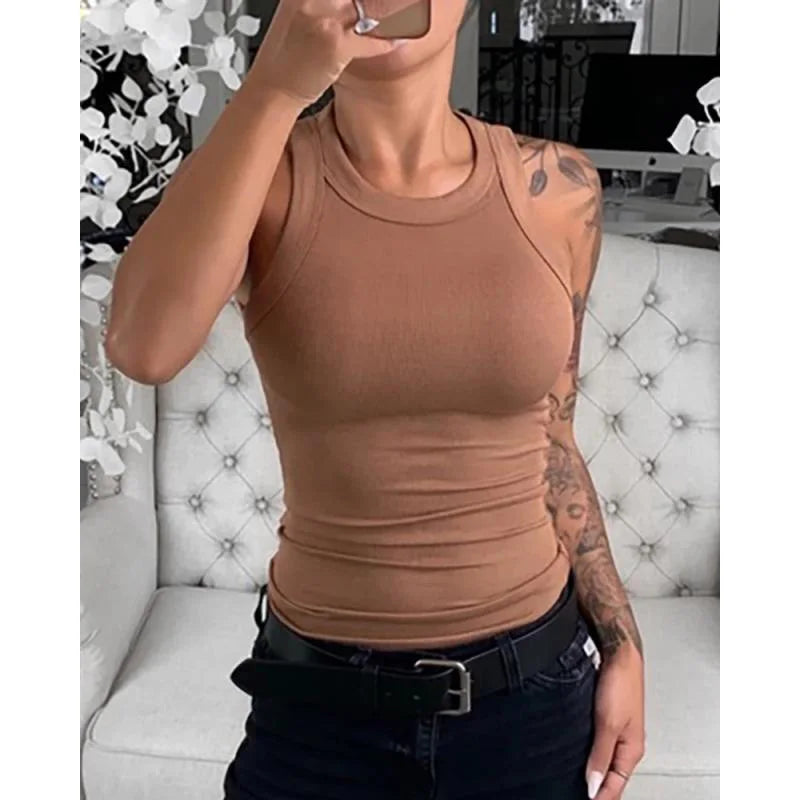 Women Solid Round Neck Ribbed Tank Top Camisole Women - Premium  from vistoi shop - Just $24.99! Shop now at vistoi shop