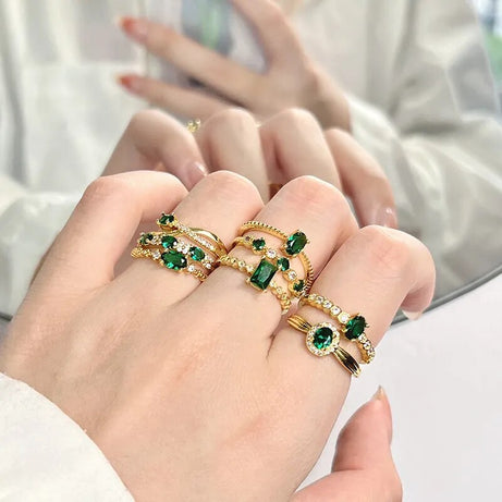 Diamond studded light emerald color design simple ring index finger Ring - Premium  from vistoi shop - Just $24.99! Shop now at vistoi shop
