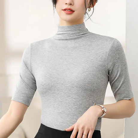 Half Turtleneck Milk Silk Tops Women Short Sleeve Slim T-Shirt - Premium  from vistoi shop - Just $24.99! Shop now at vistoi shop