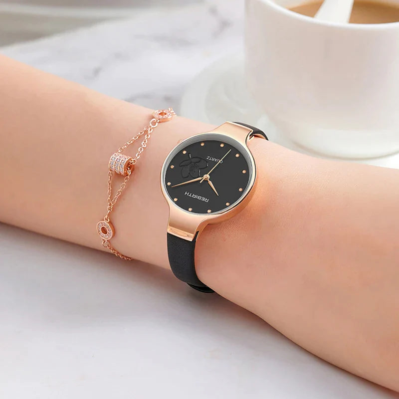 Leather Rose Gold Women Quartz Watches for Ladies - Premium  from vistoi shop - Just $23.99! Shop now at vistoi shop