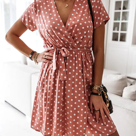 Women's Summer Fashion Mini Dress Short Sleeve V-Neck Ladies - Premium  from vistoi shop - Just $29.99! Shop now at vistoi shop