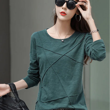 Ribbed Sping Fashion Bamboo Cotton T-Shirt Autumn Women - Premium  from vistoi shop - Just $24.99! Shop now at vistoi shop