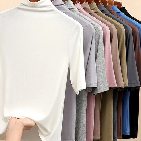Half Turtleneck Milk Silk Tops Women Short Sleeve Slim T-Shirt - Premium  from vistoi shop - Just $24.99! Shop now at vistoi shop