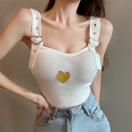 Camisole Knitting Heart Embroidery Women's Tops
