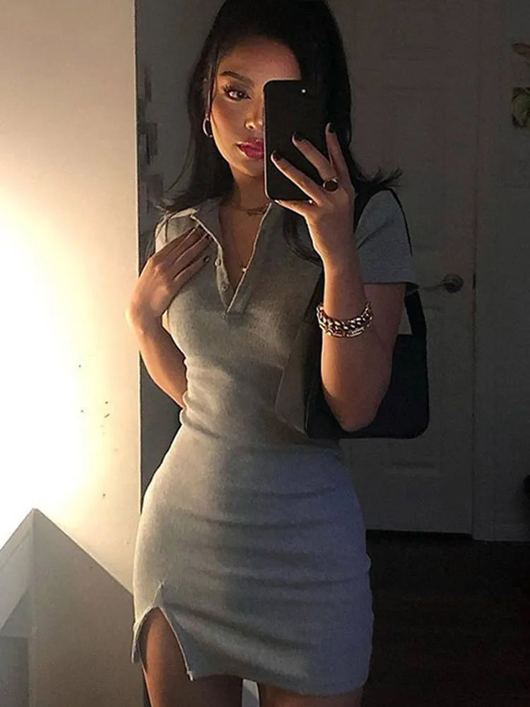 Short Sleeve Slit Mini Dress Women Fashion Clothing - Premium  from vistoi shop - Just $29.99! Shop now at vistoi shop