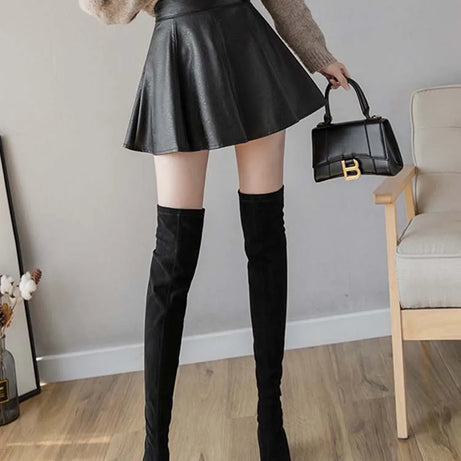 Pleated Skirt Autumn Women Solid Color Leather Winter Skirts - Premium  from vistoi shop - Just $32.75! Shop now at vistoi shop