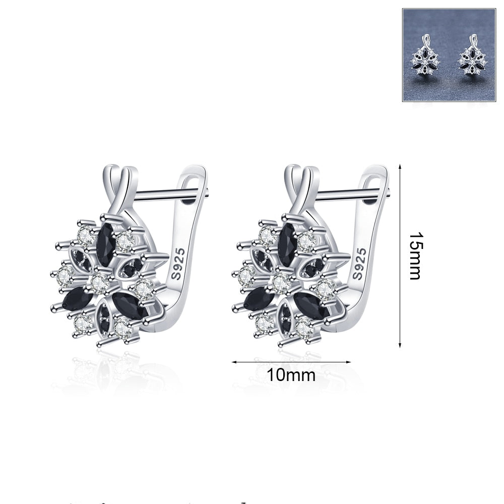 Black Trendy Spinel Engagement Flower Hoop Earrings - Premium  from vistoi shop - Just $24.99! Shop now at vistoi shop