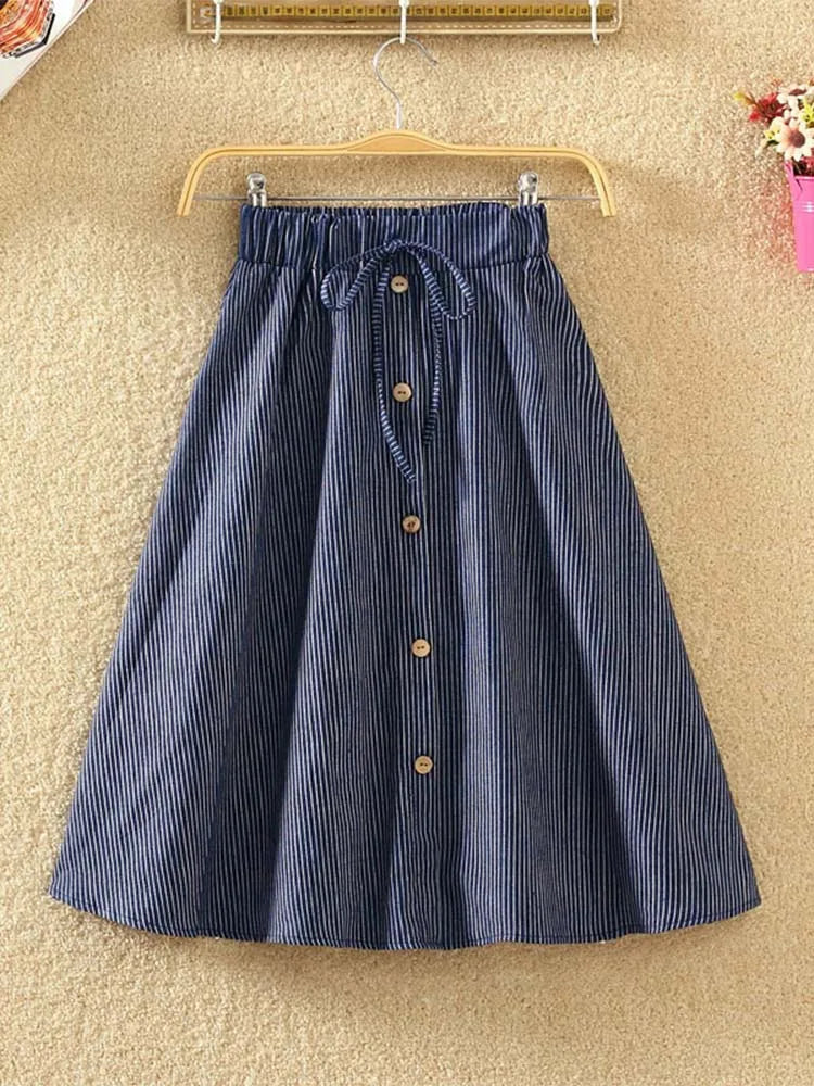 High Waist Skirt Casual Striped Bow Denim Women Solid - Premium  from vistoi shop - Just $19.99! Shop now at vistoi shop