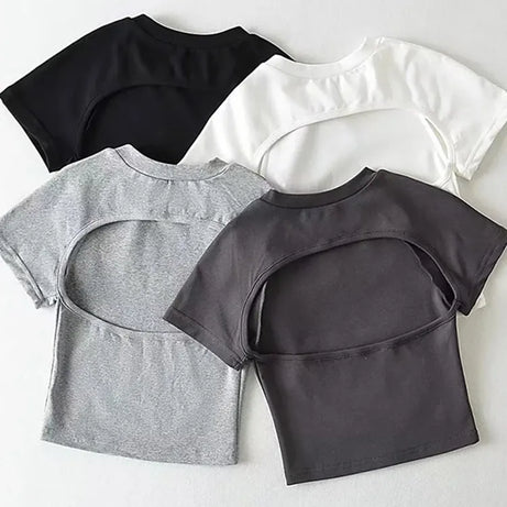 Off Back Raglan Sleeves Slim Fit Short Sleeve Open T-shirt - Premium  from vistoi shop - Just $19.99! Shop now at vistoi shop