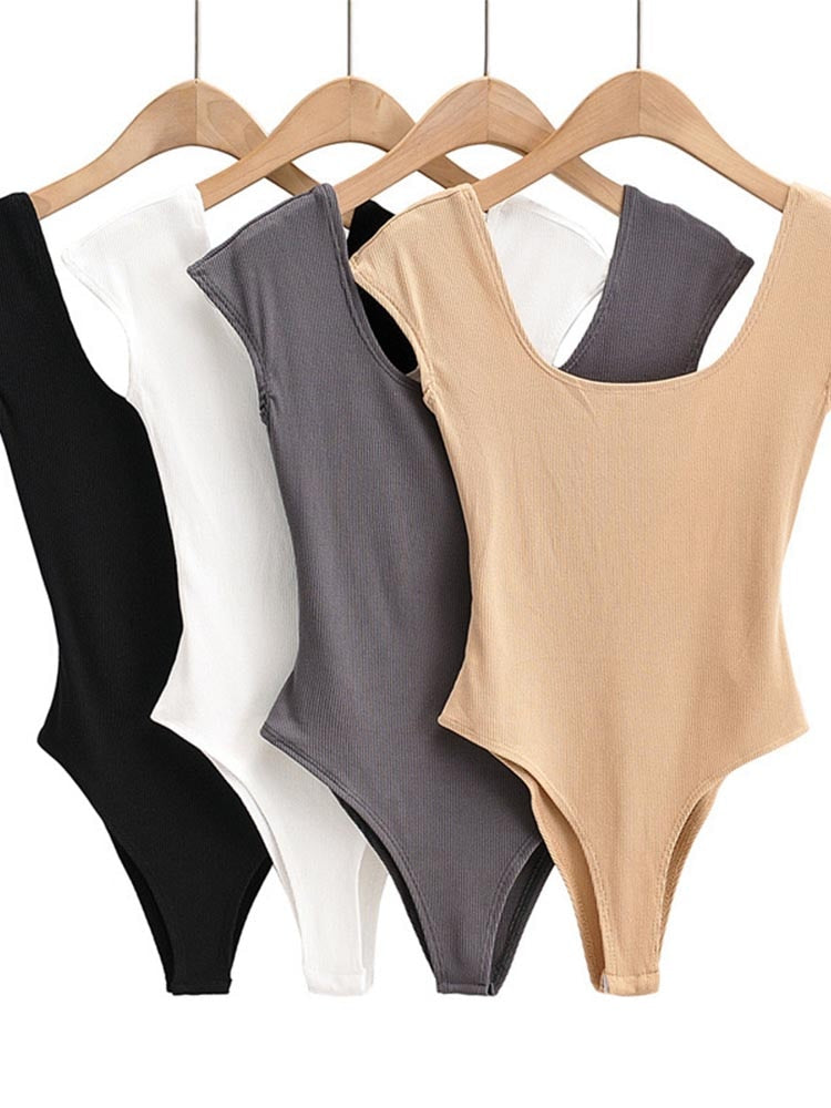 Casual Basic Style Babes Collar Solid Tight Short-sleeved Body