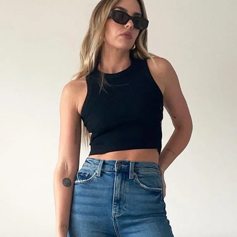 Summer Solid Color Sleeveless T Shirt Women's Side Hole Knitted - Premium  from vistoi shop - Just $19.99! Shop now at vistoi shop