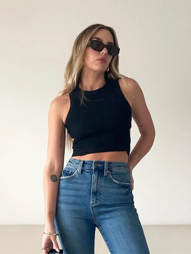 Summer Solid Color Sleeveless T Shirt Women's Side Hole Knitted - Premium  from vistoi shop - Just $19.99! Shop now at vistoi shop