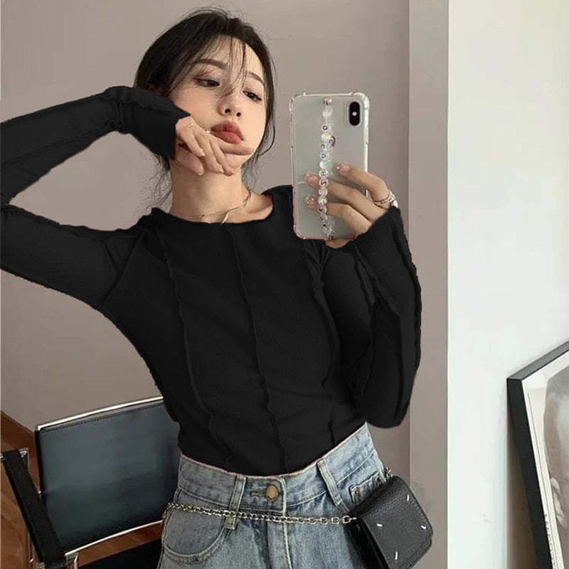 Long Sleeve T-shirts Women Spring Solid O-Neck Elegant Bright - Premium  from vistoi shop - Just $19.99! Shop now at vistoi shop