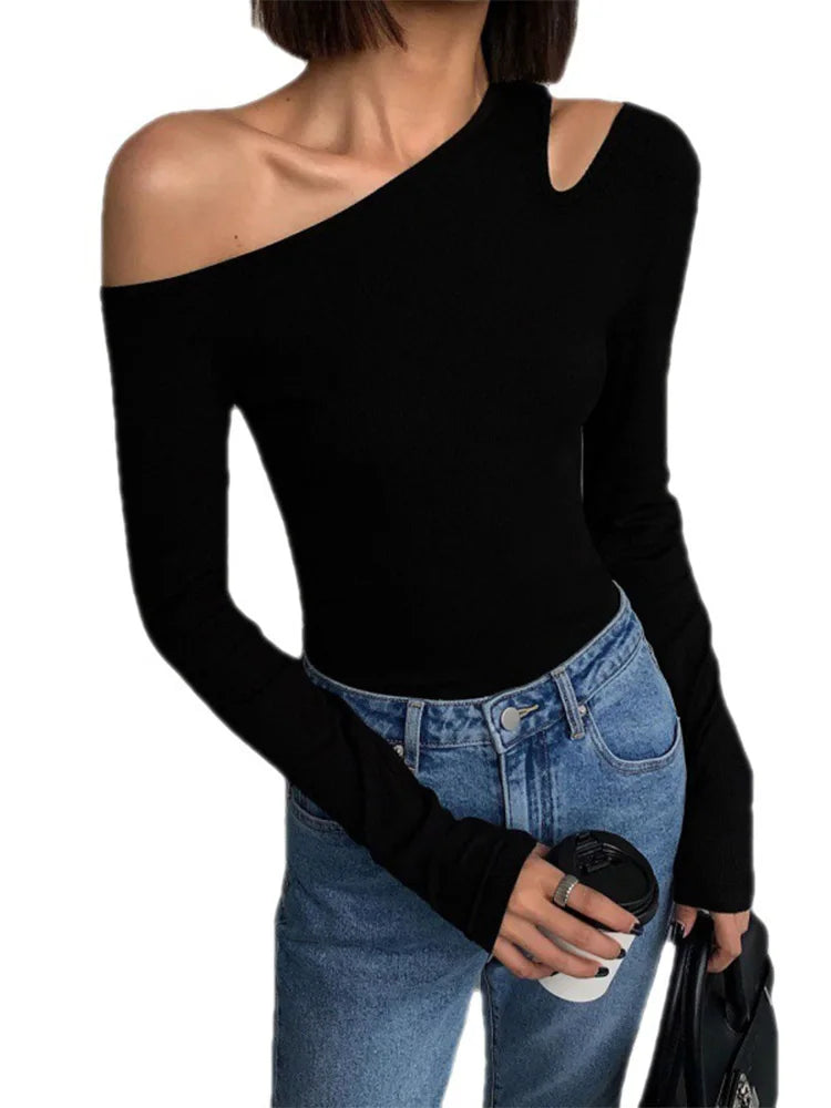 Fashion Skew Collar Off-shoulder Long-sleeved T-shirts Spring 2023 - Premium  from vistoi shop - Just $26.86! Shop now at vistoi shop