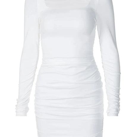 Ruched Solid Women Long Sleeve Mini Dress Bodycon 2023 - Premium  from vistoi shop - Just $28.99! Shop now at vistoi shop