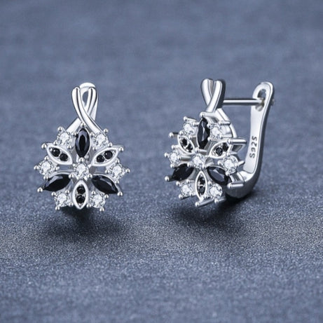 Black Trendy Spinel Engagement Flower Hoop Earrings - Premium  from vistoi shop - Just $24.99! Shop now at vistoi shop