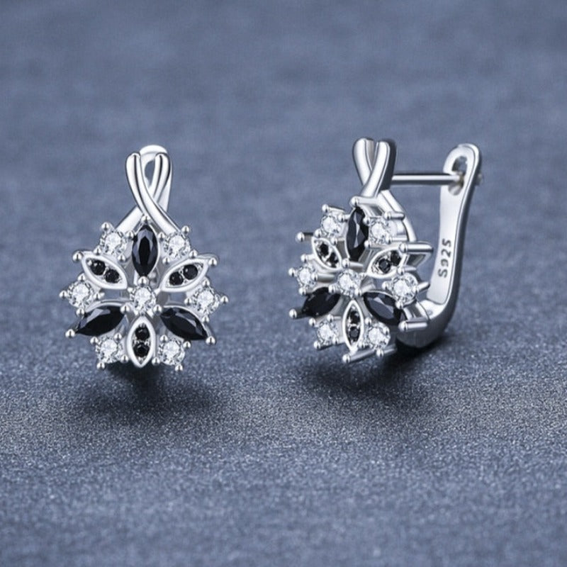 Black Trendy Spinel Engagement Flower Hoop Earrings - Premium  from vistoi shop - Just $24.99! Shop now at vistoi shop