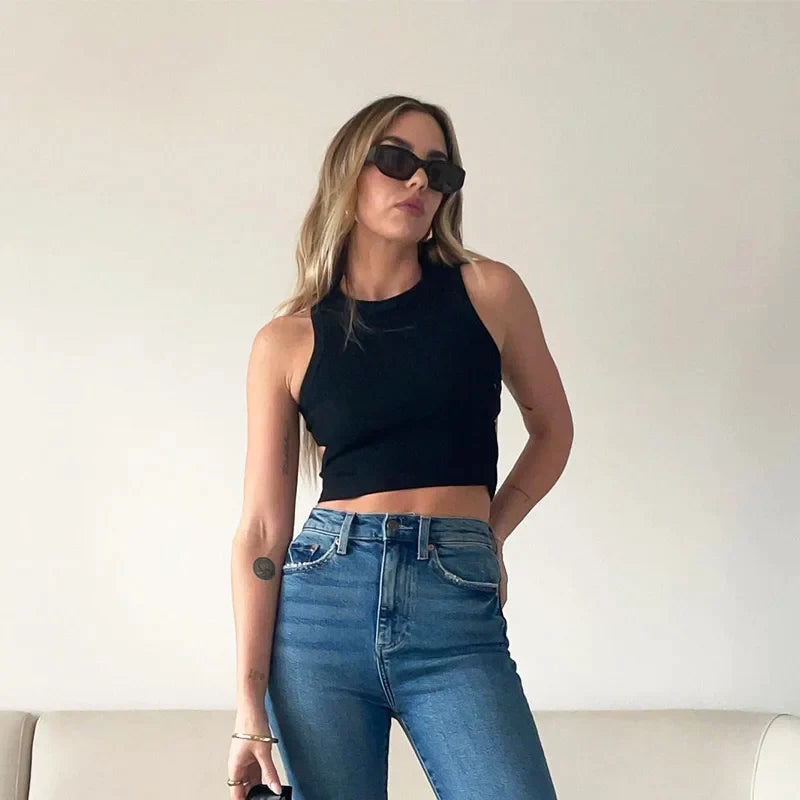 Summer Solid Color Sleeveless T Shirt Women's Side Hole Knitted - Premium  from vistoi shop - Just $19.99! Shop now at vistoi shop