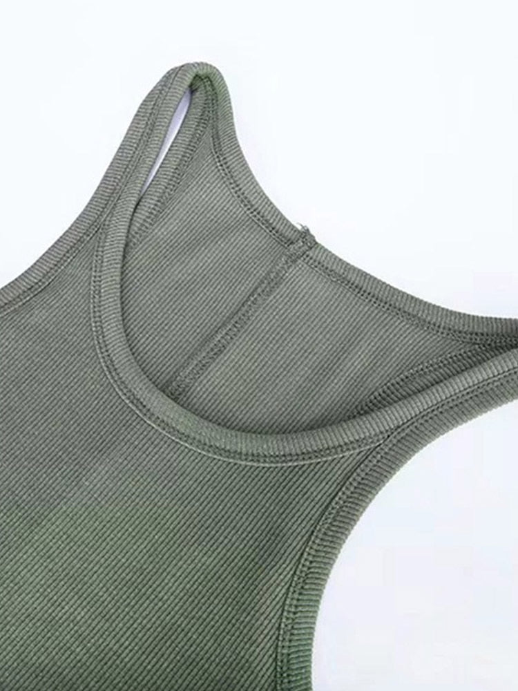 Solid Color Basic Ribbed Knitted Tank Top Women Summer Vintage
