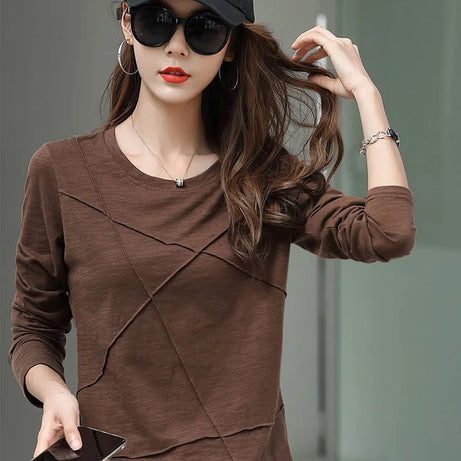 Ribbed Sping Fashion Bamboo Cotton T-Shirt Autumn Women - Premium  from vistoi shop - Just $24.99! Shop now at vistoi shop