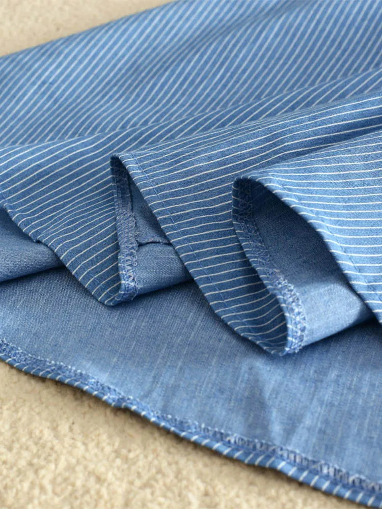 High Waist Skirt Casual Striped Bow Denim Women Solid - Premium  from vistoi shop - Just $19.99! Shop now at vistoi shop