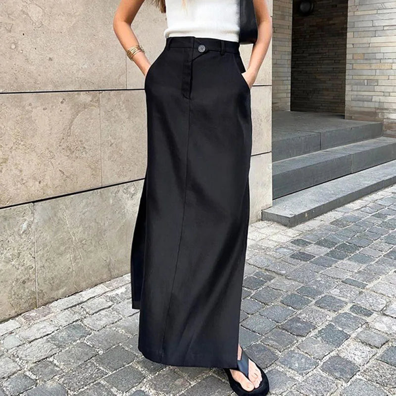 Black Loose Long Skirts Women A-Line Zip Skirts Ladies - Premium  from vistoi shop - Just $34.99! Shop now at vistoi shop