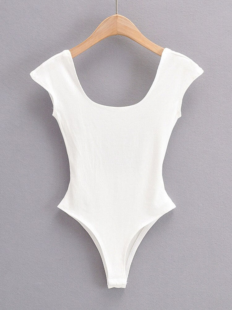 Casual Basic Style Babes Collar Solid Tight Short-sleeved Body - Premium  from vistoi shop - Just $24.99! Shop now at vistoi shop